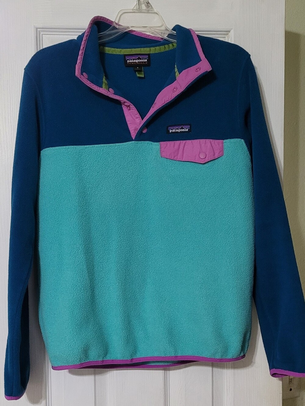 Patagonia Men’s Colorblock Fleece Pullover - Teal, Navy & Purple Trim